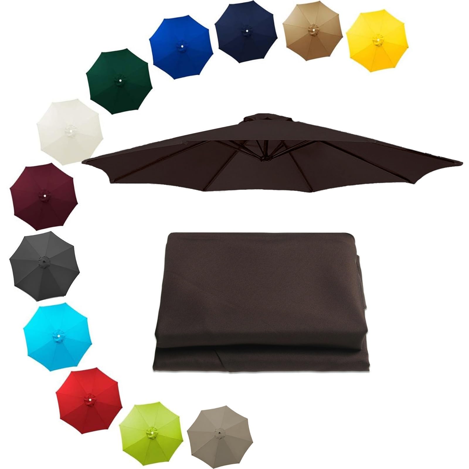200cm 230cm 250cm 270cm 300cm 350cm/6ribs 8 Ribs Replacement Parasol Fabric Cover, Sun Umbrella Replacement Cloth, Garden Parasol Canopy Cover(Coffee,6.5ft(200cm)/8 arms)