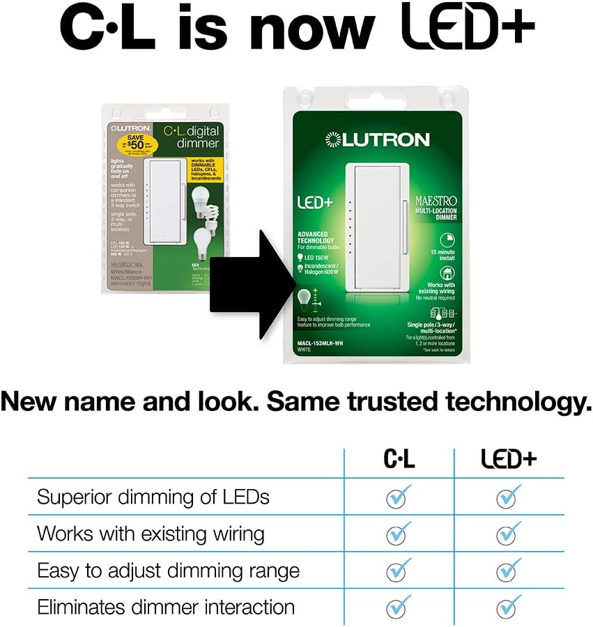 Lutron Maestro LED+ Digital Dimmer Kit for Dimmable LED, Halogen and Incandesent Bulbs | 150-Watt, Multi-Location | MACL-153M-RHW-LA | Light Almond