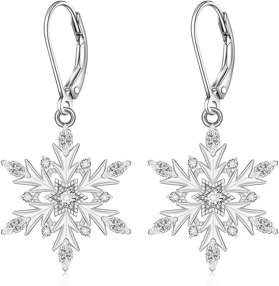 Christmas Snowflake Earrings for Women Dangle Sterling