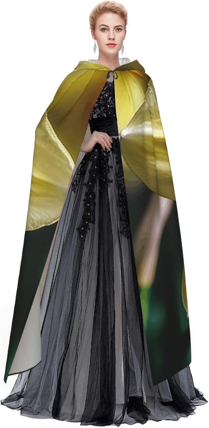Daffodil Flower Hooded Cloak Full Length Hooded Robe Witch Cape Halloween Cosplay Costumes for Women Men