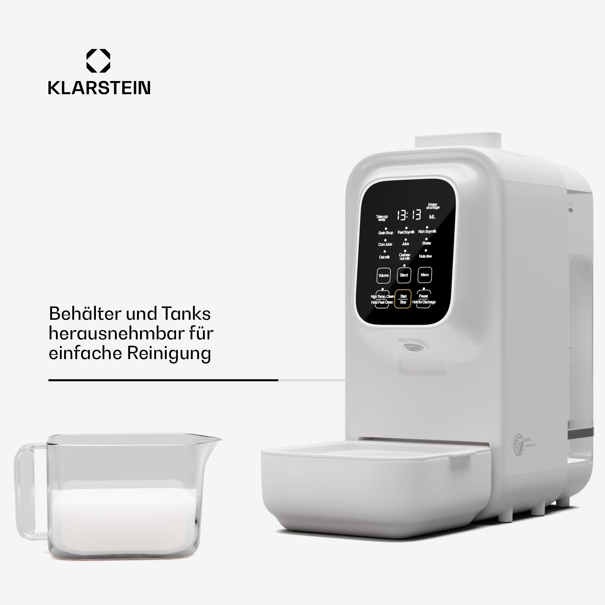 Klarstein Pflanzenmilchbereiter, Digitale Sojamilch Maschine, Nussmilchbereiter, Selbstreinigend