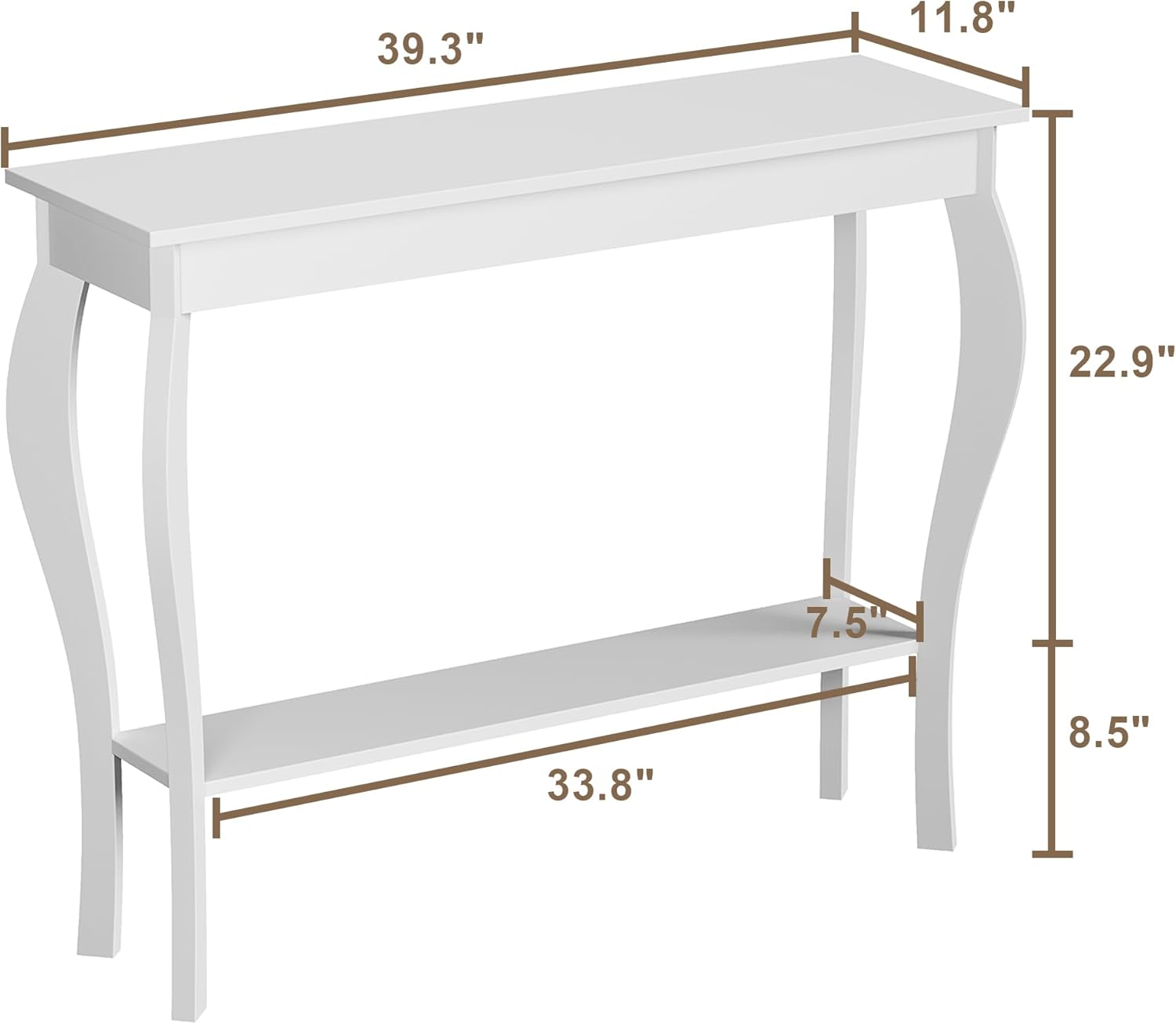 ChooChoo Narrow Console Table, Chic Accent Sofa Table, Entryway Table, White White 11.8"D x 39.3"W x 31.4"H