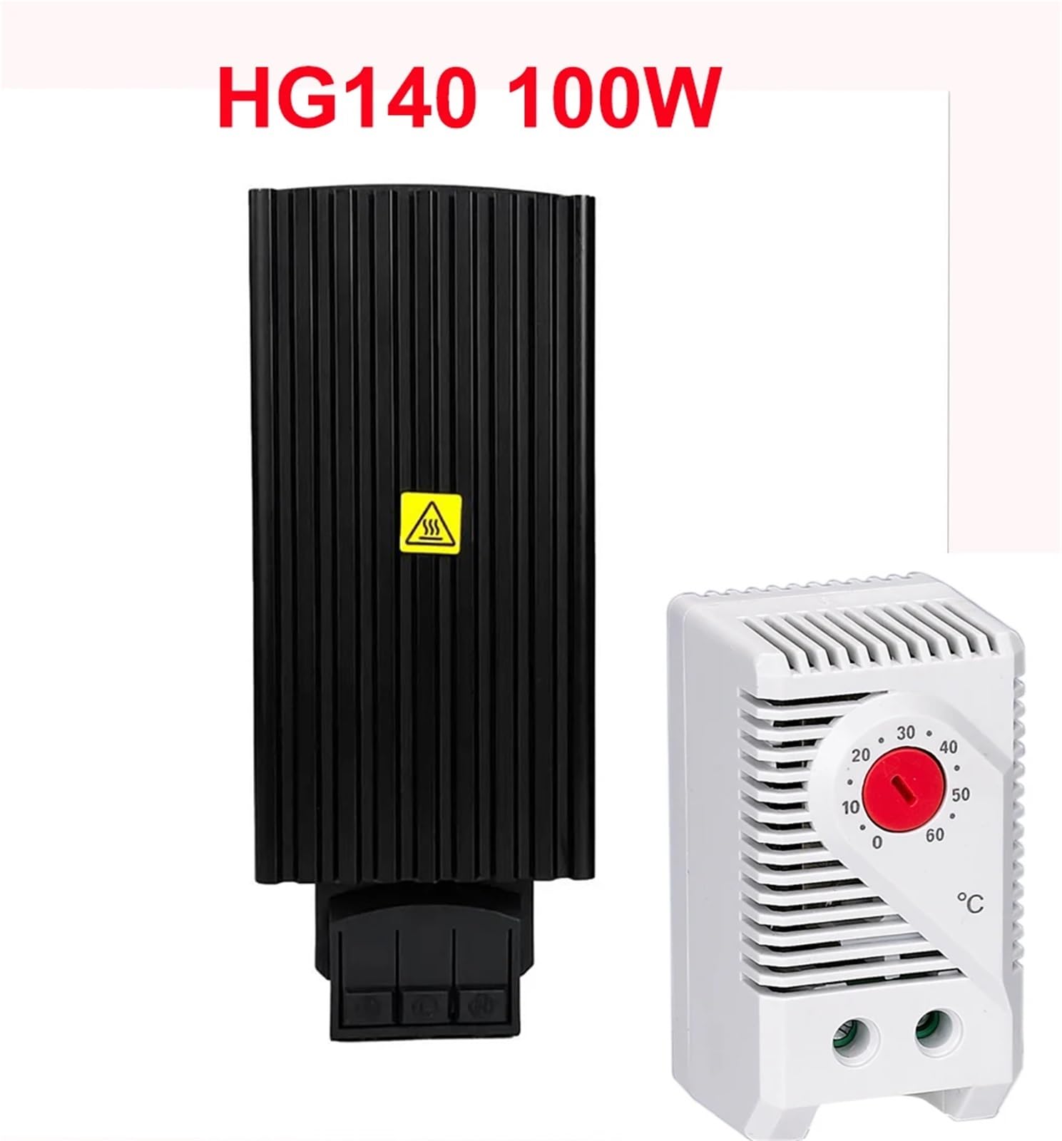 1 x przemysłowy grzejnik do szafy HG140 15 W, 30 W, 45 W, 100 W, termowentylator na szynę DIN 35 mm, grzejnik półprzewodnikowy, współpracuje z termostatem (HG140 100 W with KTO)