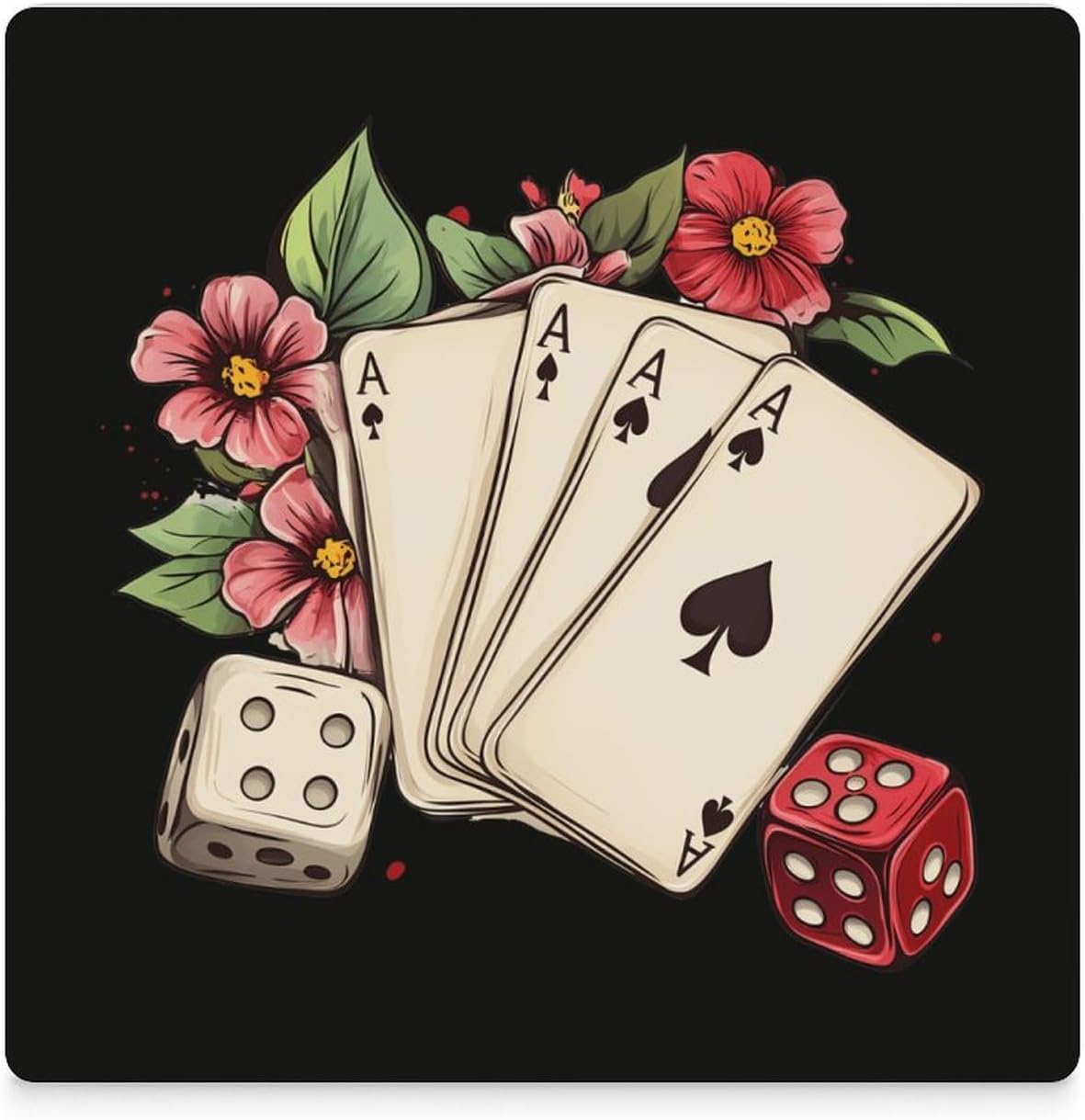 Funny Aces Flower Coasters for Drinks Square Ceramic Coasters Cup Mats with Cork Base