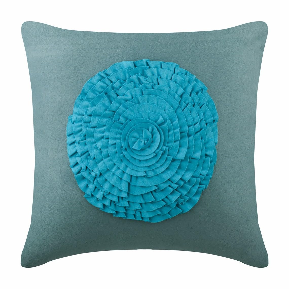 The HomeCentric Blue Euro Cushion Shams, Pack of 2, 65x65 cm (26"x26") Euro Sham, Vintage Style Frills Medallion Euro Cushion Shams, Faux Suede Euro Sham, Floral Modern Euro Shams - Vintage Mist