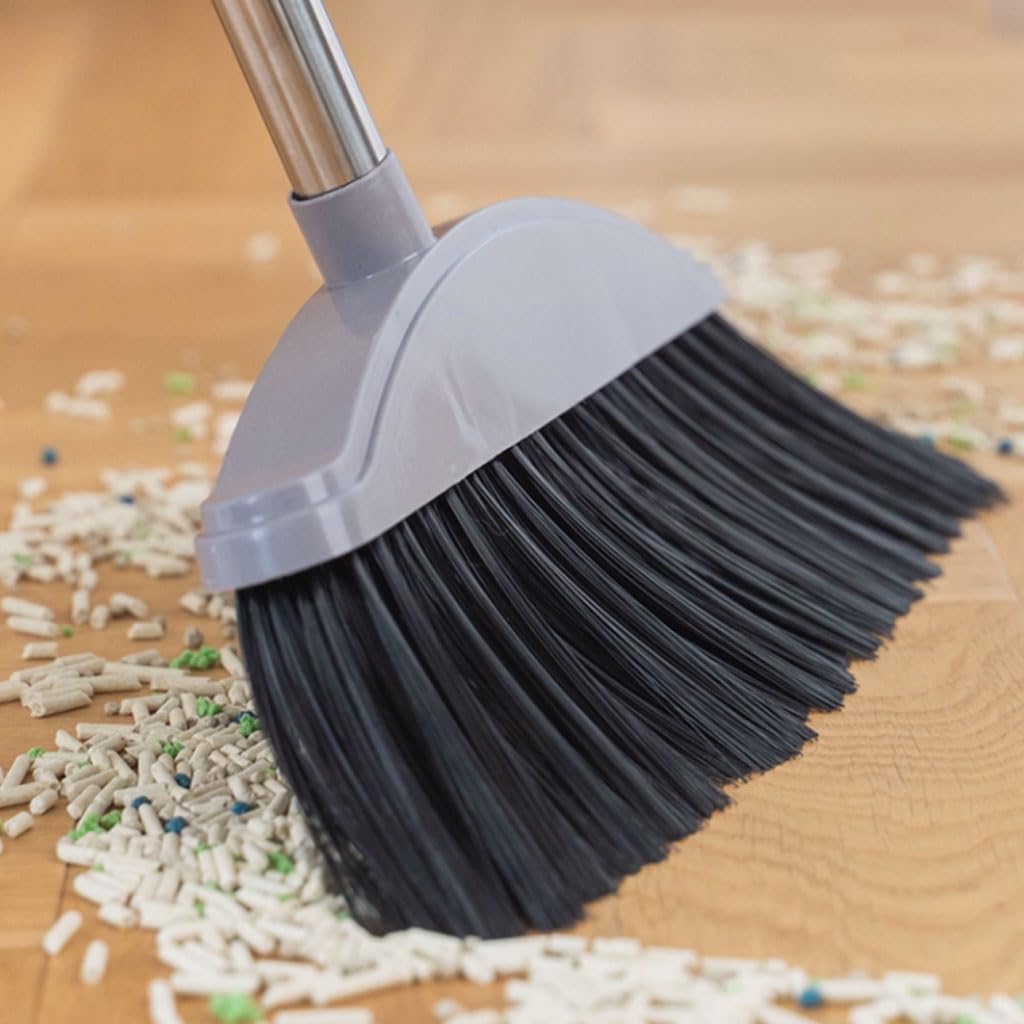 PEKJI Long Handled Broom Dustpan Set Angle Broom Cleaning Supplies Self-Cleaning with Dustpan Teeth