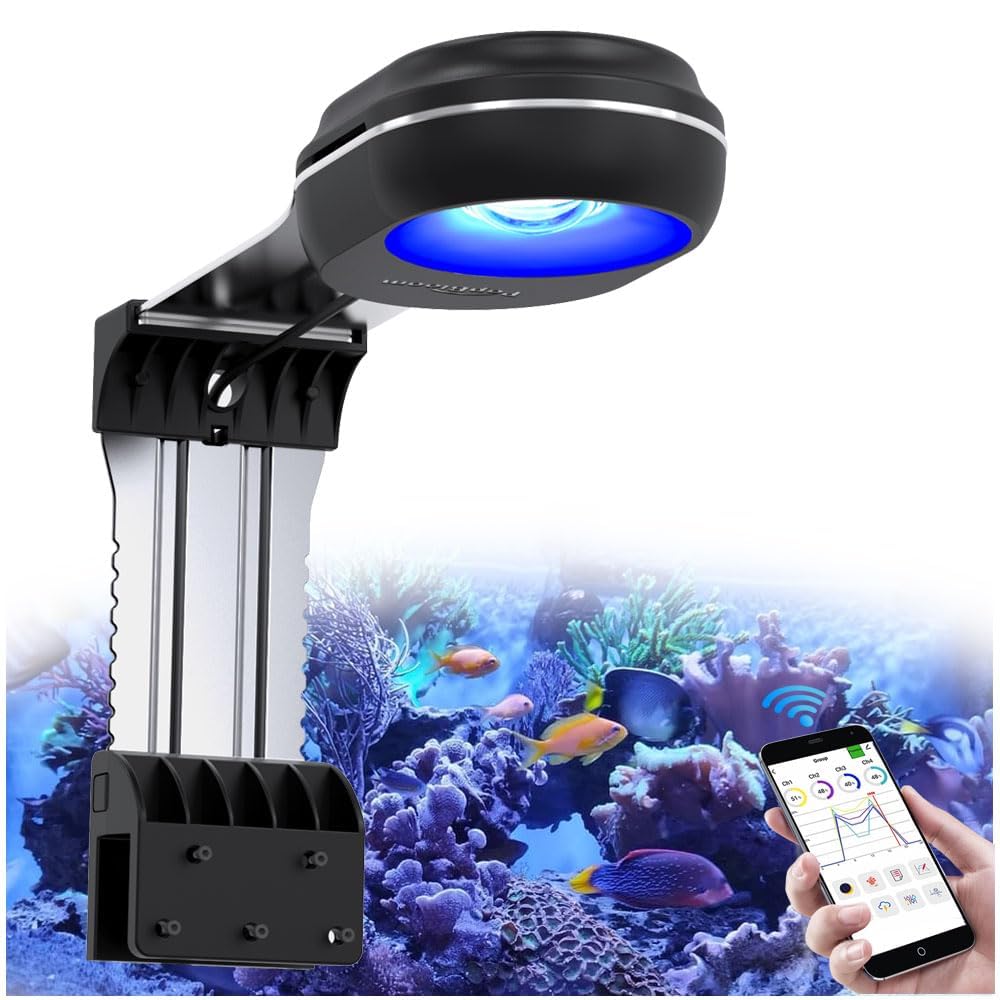 PopBloom WiFi Led Aquarium Light RL60, Professional Reef Aquarium Lighting for SPS LPS Corals and Saltwater Fish Tanks, Enhanced UV & Blue Spectrum (RL60 with Arm kit)