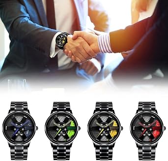 Men's Sports Watch 3D Hollow Wheel Design Stainless Steel Watch Waterproof Car Wheel Watches