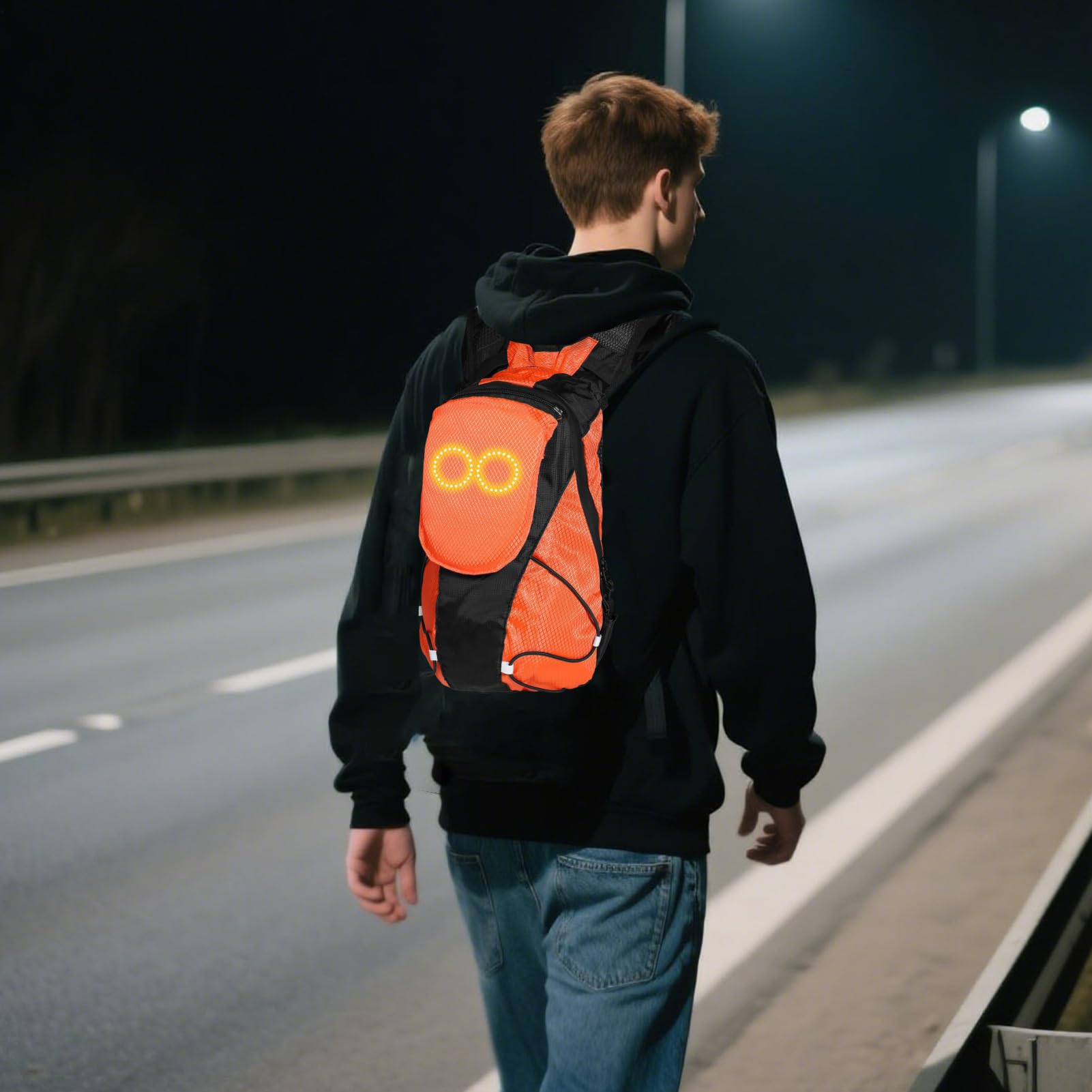 Generico Motorrad Rucksack LED Leuchttasche Rucksack Glow Multifunktionaler Rucksack für Urban Wandern Reisen Camping Radfahren Frauen Männer, Orange, riferimento alla descrizione, Siehe