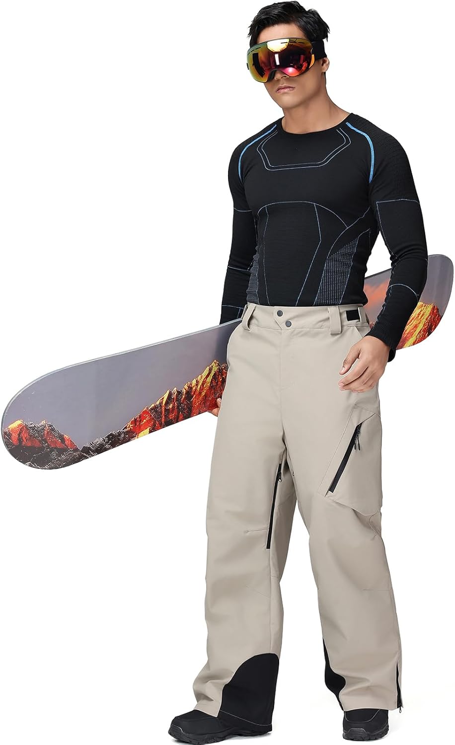 RIUIYELE Men's Super Baggy Ski Pants Cargo Snowboard Pants Loose Snow Pants Insulated Waterproof Windproof
