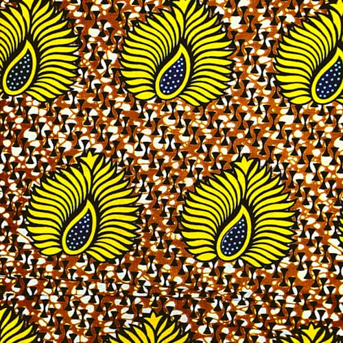 African Fabrics by The Yard - Modern Mudcloth, Ankara, Kitenge and Kente Print Patterns - Brown and Yellow