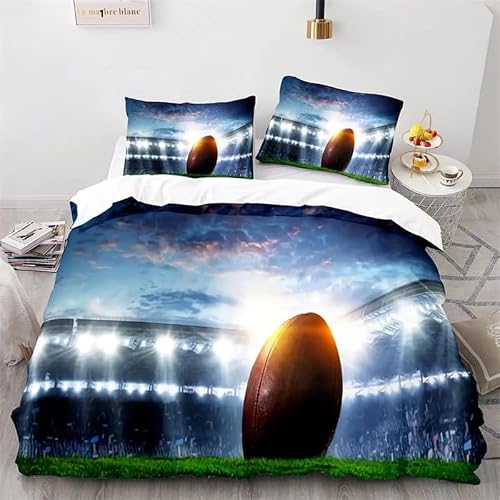 CHCHNXY Bedding Double Bed Set Rugby Soft Microfibre Duvet Cover Set With Zipper Closure,Lightweight Quilt Covers 78"X78"+2 Pillowcases 19"X29"For Kids Adults Bedroom Decor