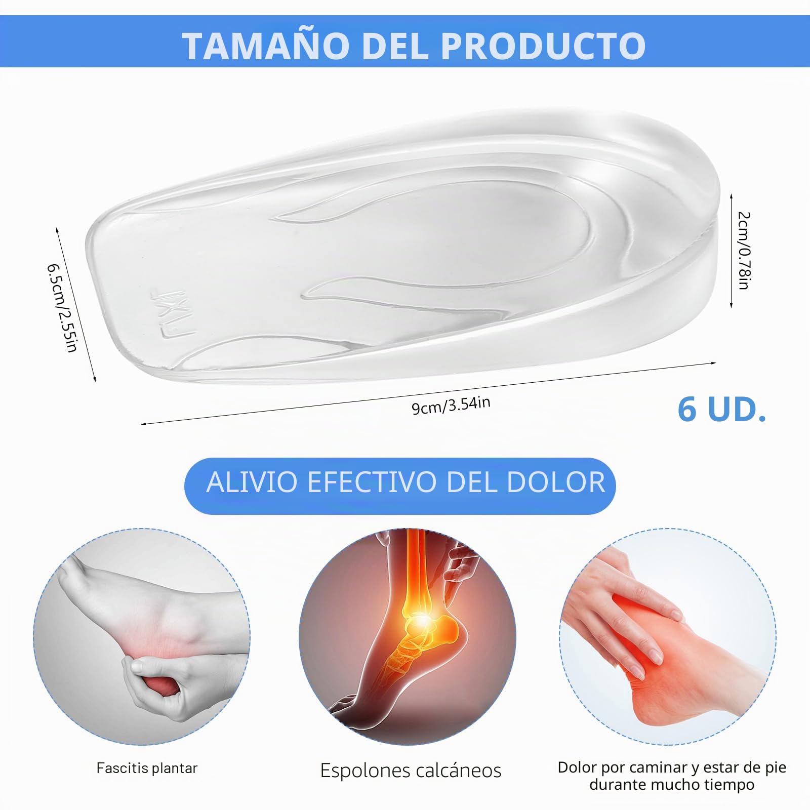 6 Pcs Plantillas Altura Hombre y Mujer, 2 cmPlantillas de Gel de Silicona para Talón, Plantillas para Zapatos Aumentar la Altura, Soporte y Amortiguación de Impactos (2 cm)