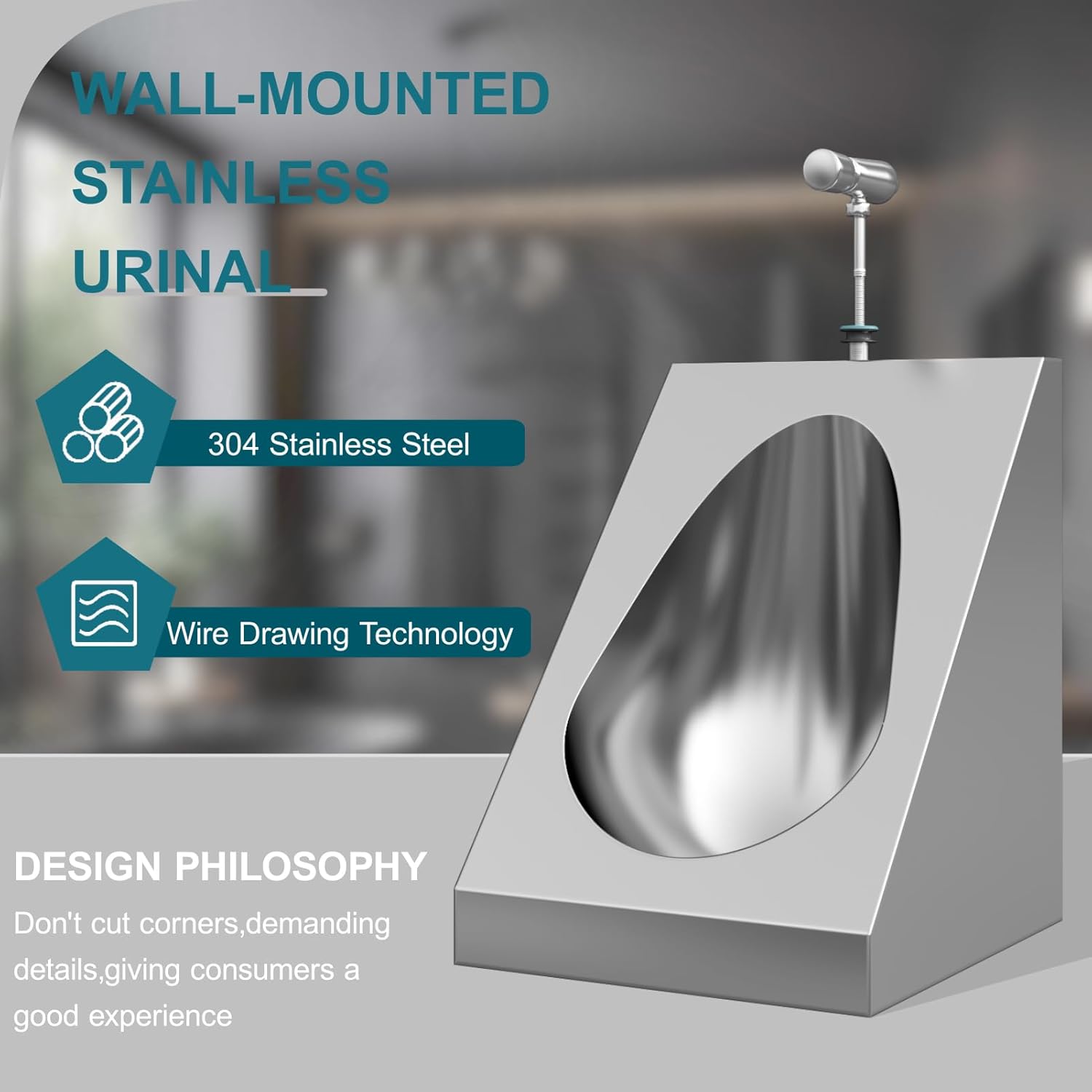 Stainless Steel Urinal for Men, Bathroom Urinals Wall-Mounted Commercial Urine Diverter for Home, Garage, RV