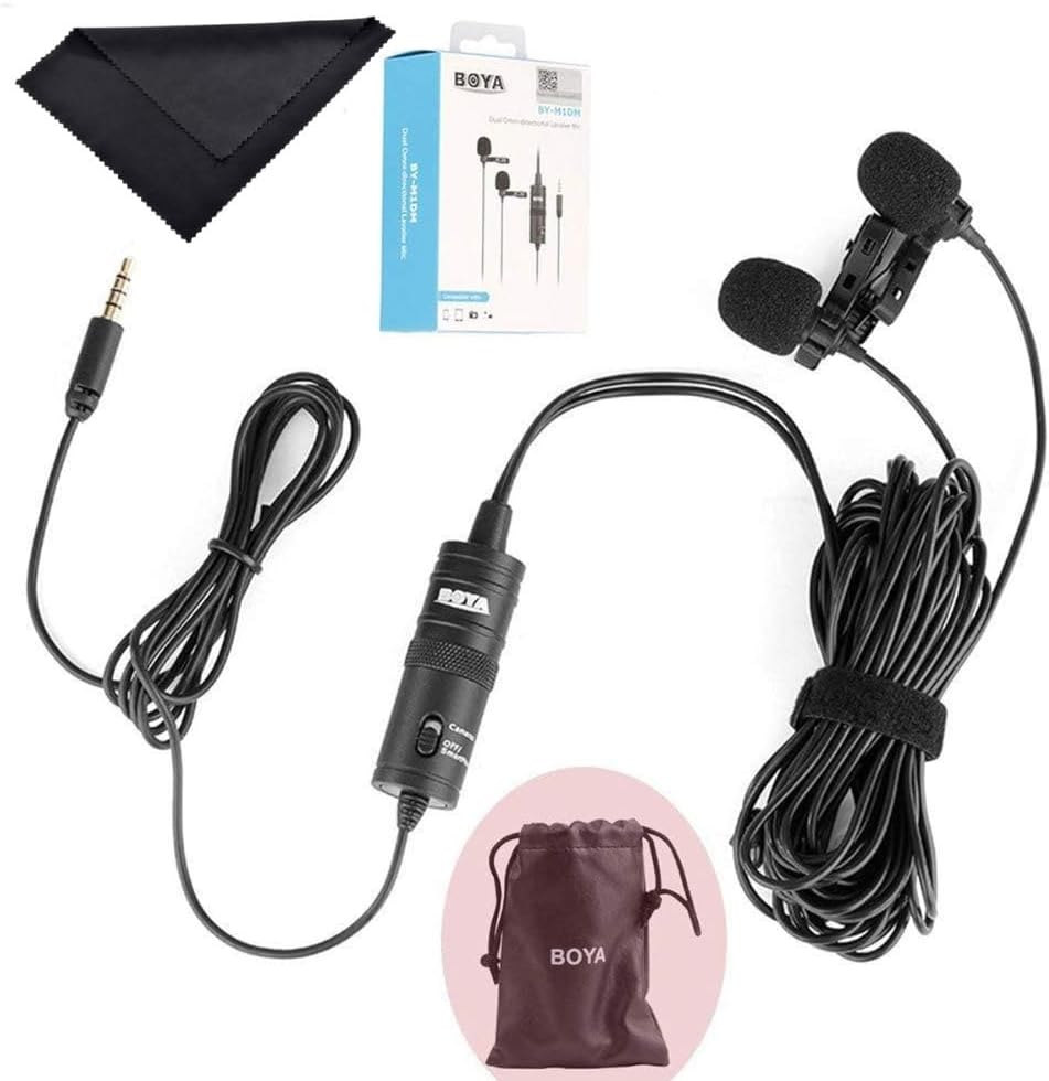 Boya BY-M1DM Dual Lavalier Universal Microphone with a Single 1/8 Stereo Connector for Smartphones DSLR Cameras Camcorders, Black, for Action Cameras (gopro, sjcam)