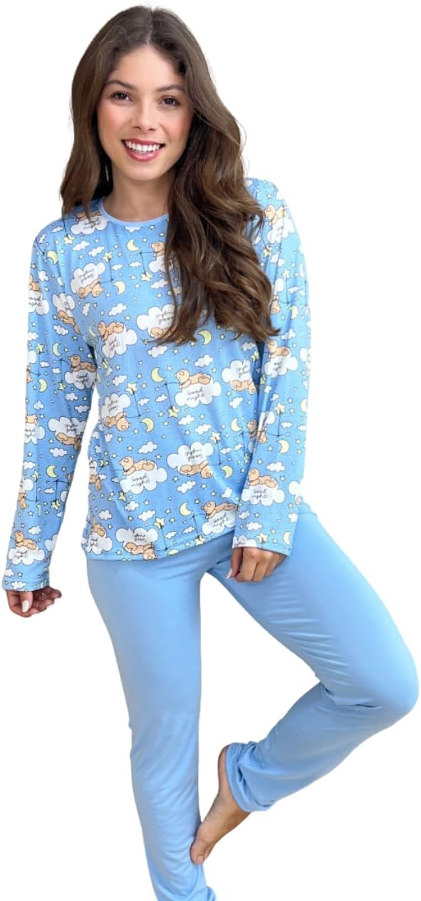 Pijama Feminino Inverno em Suede Estampa Sortida Quentinho e Macio