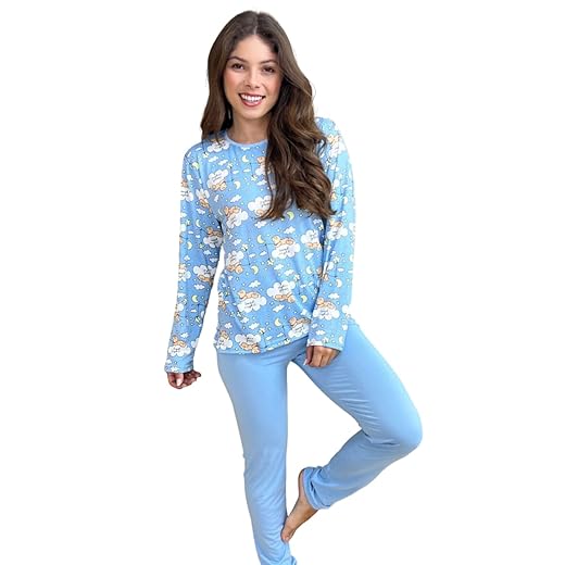 Pijama Feminino Inverno em Suede Estampa Sortida Quentinho e Macio