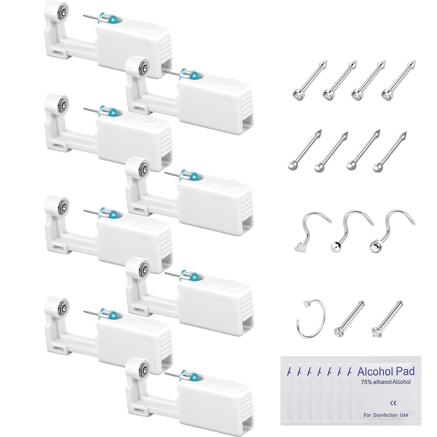 GZGXKJ 8pcs Pistola Piercing Pistolas para Nariz Piercings Nariz con 6 Semental para la nariz, 8 Algodón con Alcohol, para Hombres y Mujeres