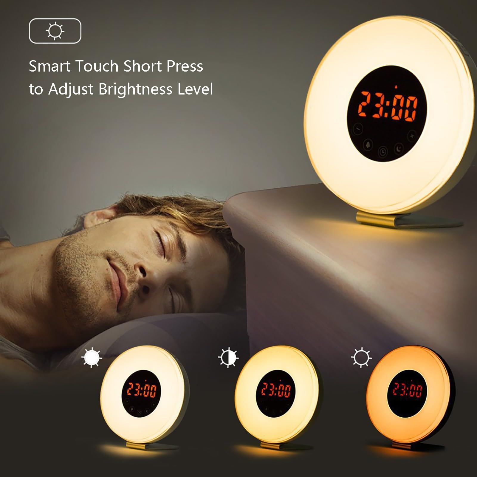 Reloj Despertador con Simulación De Amanecer y Atardecer, Luz De Despertador, Alarmas Duales, Ayuda para Dormir Snooze, Radio FM, Máquina De Sonido con Altavoz, Luz Nocturna De Guardería para Niños