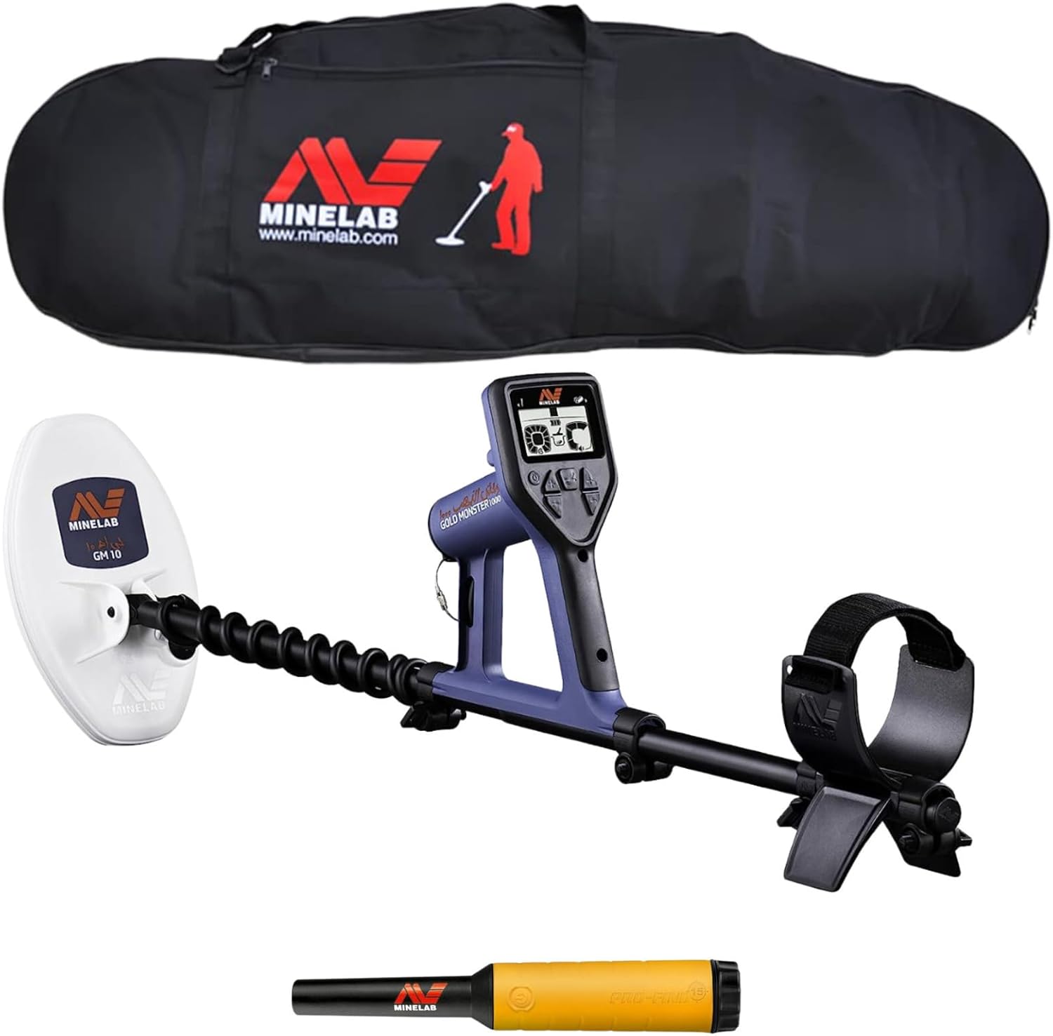Minelab Gold Monster 1000 Metal Detector - High-Performance Gold Detecting Device with Advanced Sensitivity, Lightweight and Waterproof Bundle with Carry Bag and Pro-Find 15 Pinpointer (3 Items)