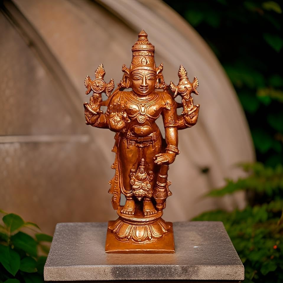 Image of Copper Srinivasa Perumal with Lakshmi Idol 3.9 in