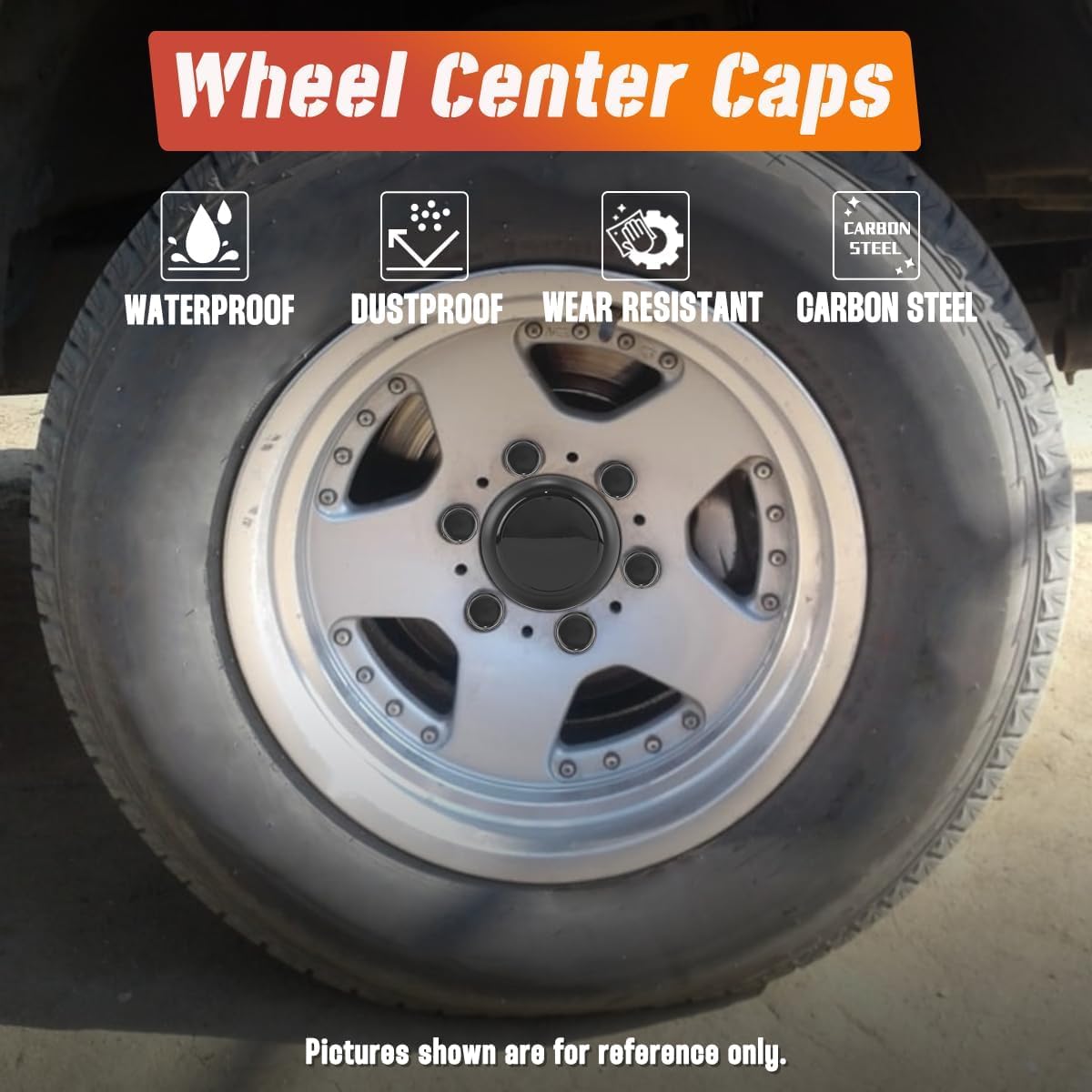 4Pcs 3.19in Trailer Wheel Center Caps Push Through Carbon Steel Hub caps for Truck SUV RV Wheel Rim, High Gloss Black (Fit for 3.19" bore, 3.78" Tall)