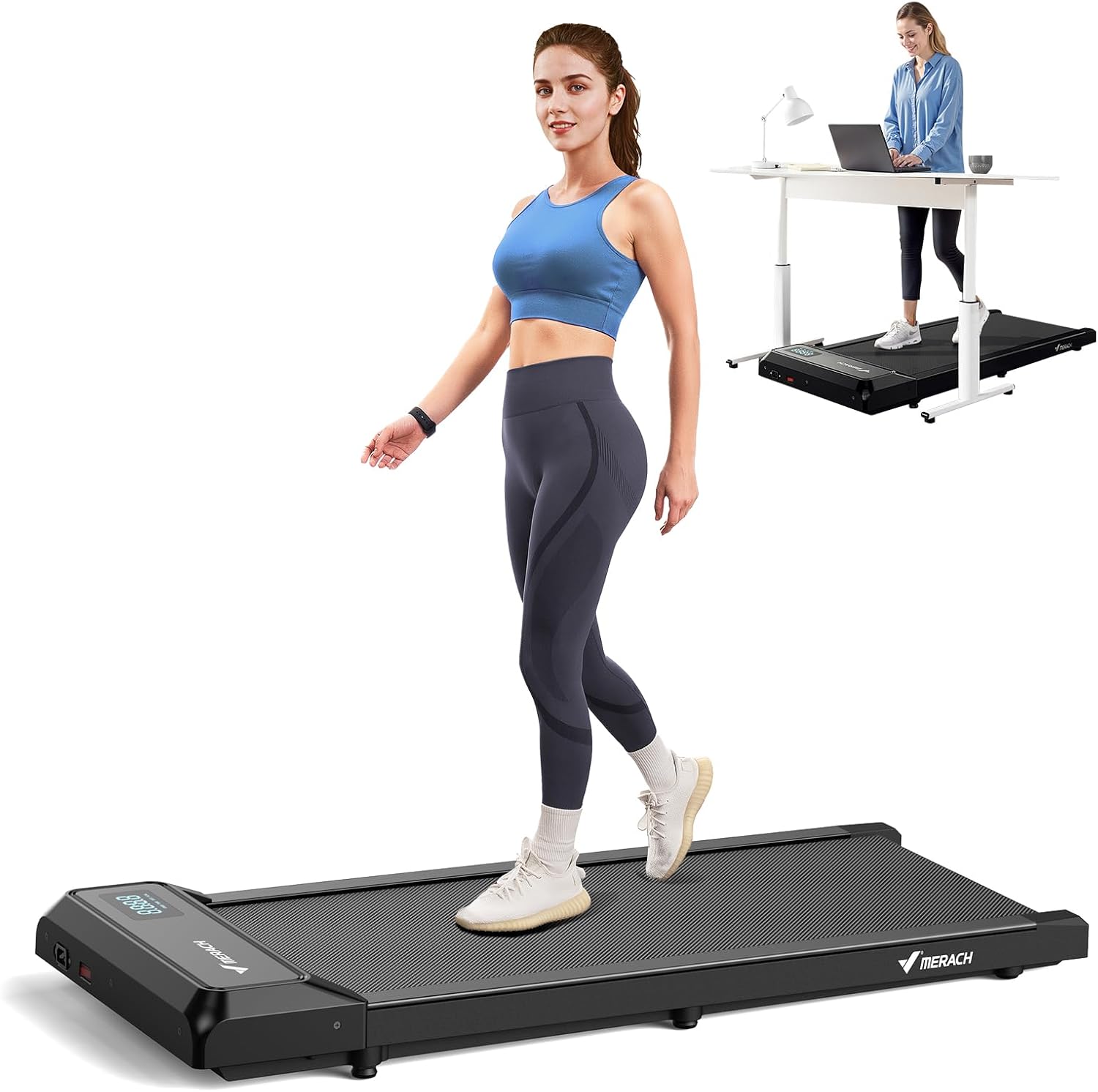 MERACH Cinta de Correr, 3 en 1 Cinta de Andar, 2.5HP Walking Pad, Caminadora Electrica para Casa, Treadmill Compacta para casa y Oficina, App, Pantalla LED, Control Remoto Magnético, Gimnasio en Casa