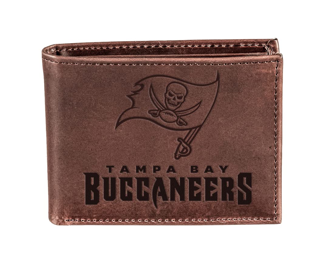 Team Sports America NFL Tampa Bay Buccaneers Brown Wallet | Bi-Fold | Officially Licensed Stamped Logo | Made of Leather | Money and Card Organizer |