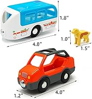 Vista 18 de Juego de trenes magnéticos y autos de madera, accesorios de tren para niños pequeños de 3 a 5 años, juegos de trenes de madera para niños de 3 a 4 a