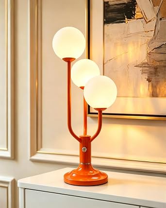 Lightdot Modern Orange Table Lamp for Bedroom, Mid Century Desk Lamp with Globe Lampshade 3000K Warmwhite Dimmable Nightstand Lamp for Living Room Bedside End TableG9 Bulb Included
