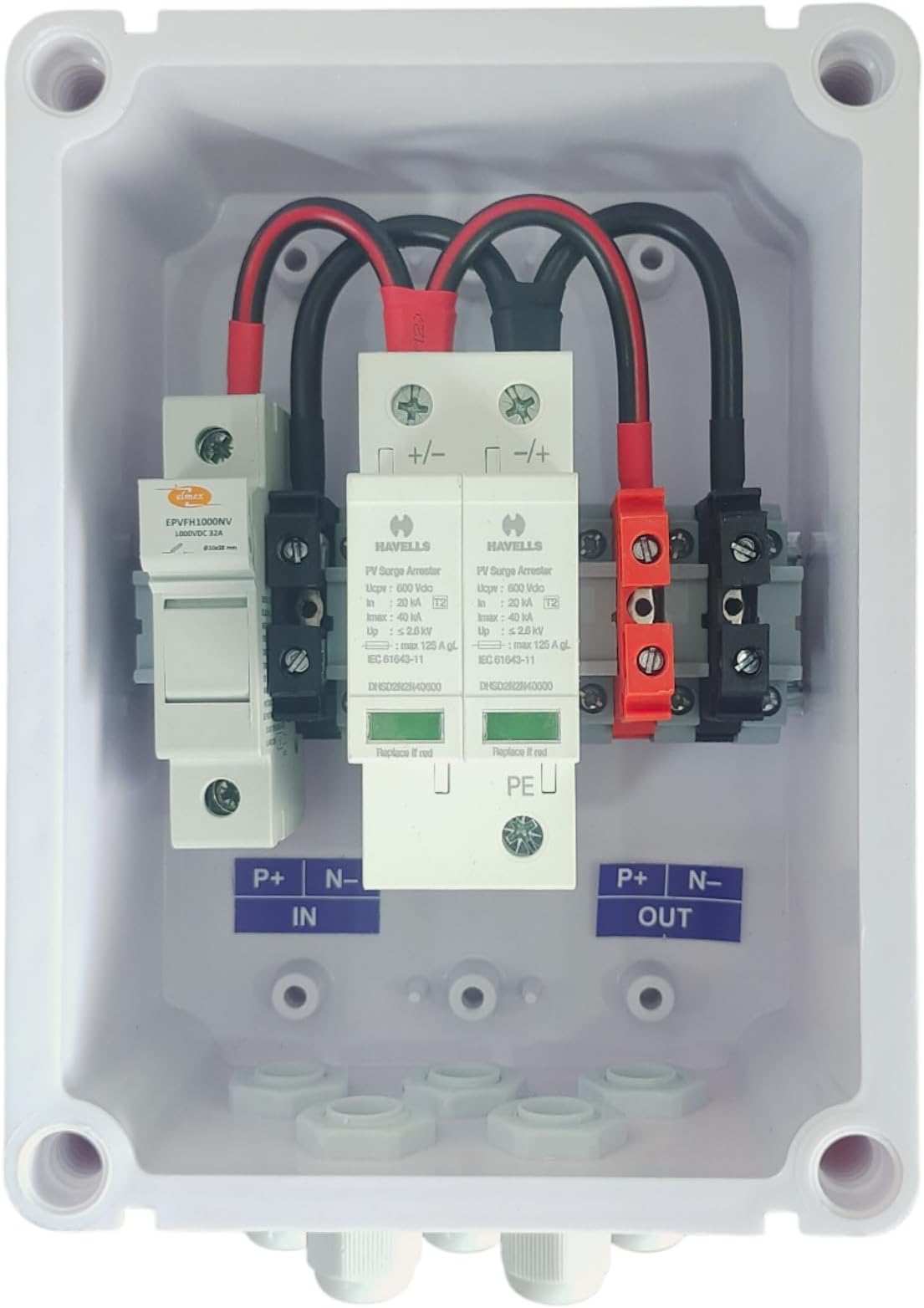 Kenbrook Solar DCDB 1 in 1 Out Inbuilt DC Fuse 20A & SPD 600V (1 Series/String x up to 12 Panels Max.) (1 Series/String x up to 12 Panels Max.) (1-1 HVL)