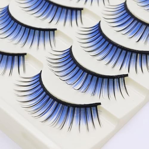 LSTHK False Eyelashes, 5 Pairs of 3D Fake Lashes, Natural Look, Colourful False Eyelashes, Fluffy False Eyelashes for Work, Dating, Party, Cosplay (Blue)