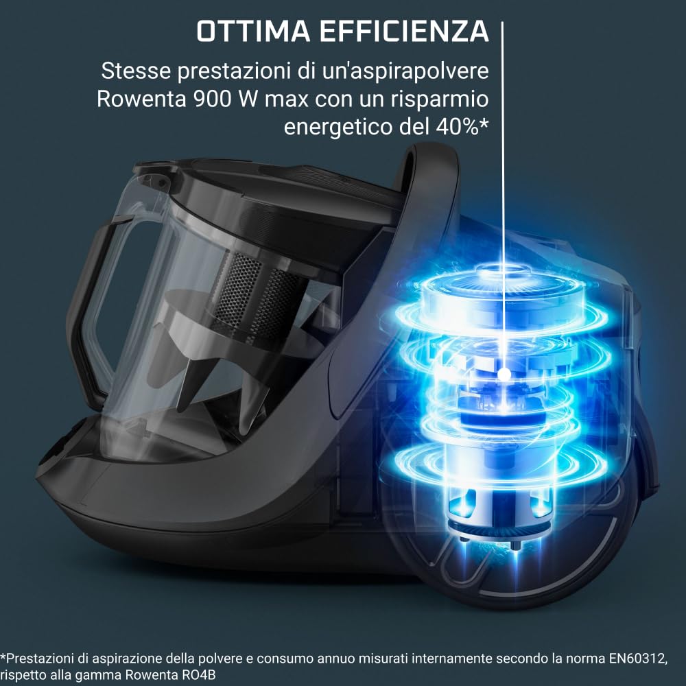 Rowenta Green Force Cyclonic Effitech, Aspirapolvere A Traino Senza Sacco, Modello Parquet, Pulizia a Basso Consumo Energetico, Realizzato in Plastica Riciclata, Riciclabile, Silenzioso, RO7C30