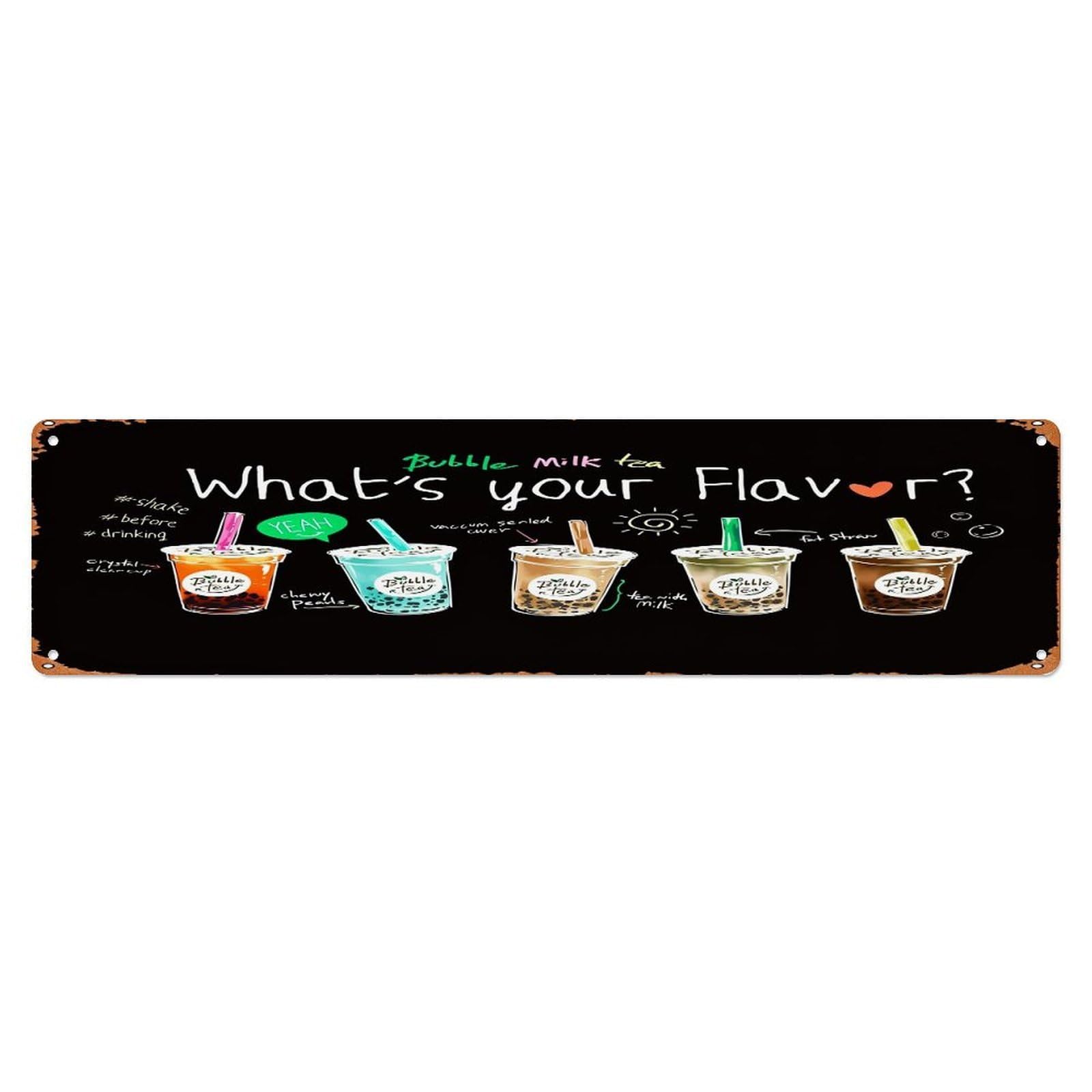 Bubble Milk Tea Flavors Displayed Metal Tin Sign Plaque