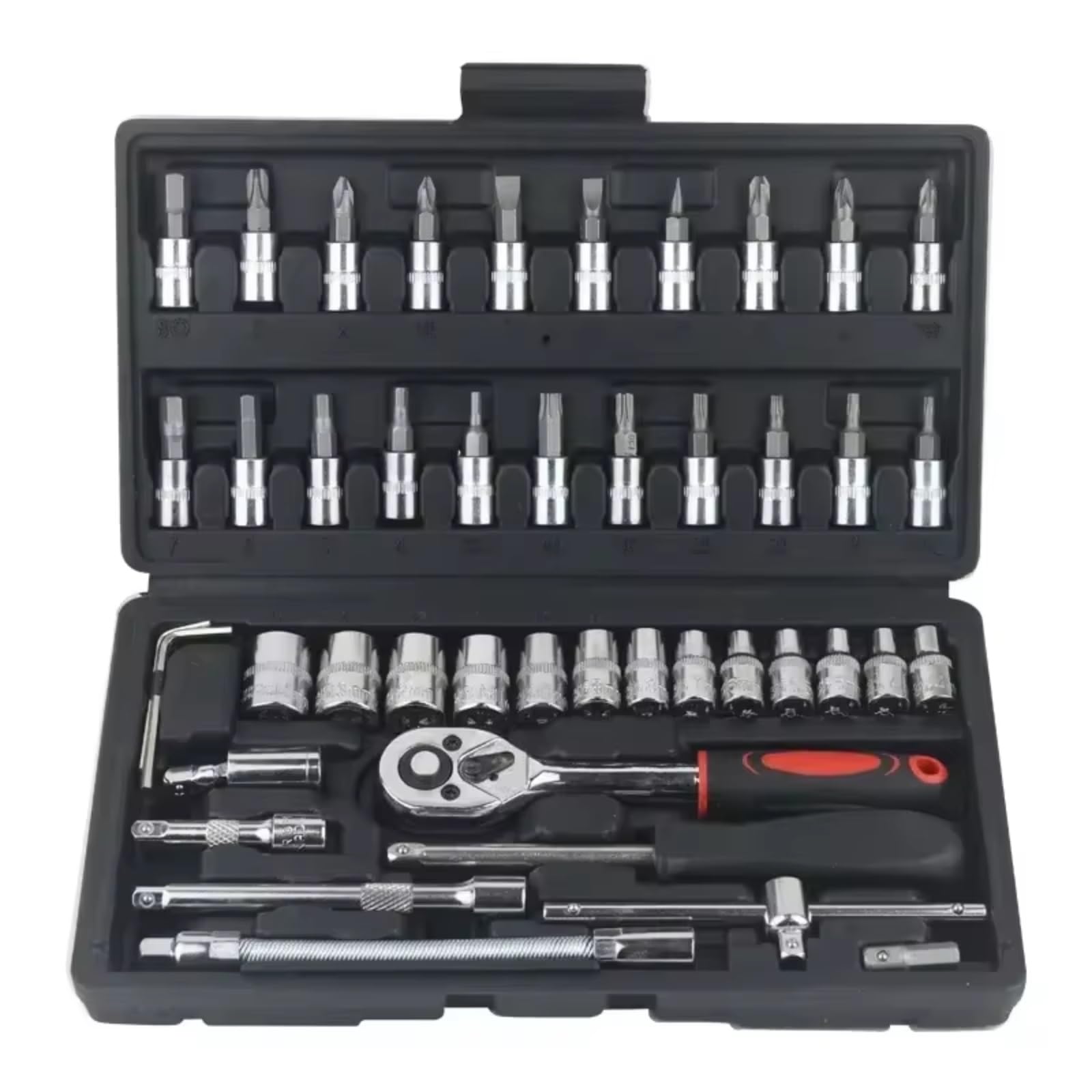 Juego de herramientas de taller Kit Herramientas Reparación Automóviles Juego Enchufes 1/4 Pulgadas Herramienta Reparación Llave Dinamométrica Trinquete Conjunto Reparación Automática 46 Uds.