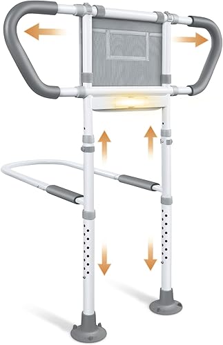 Miniatura 1 de Rieles de cama para adultos mayores Rieles ajustables de asistencia de cabecera con bolsillos de almacenamiento, asas antideslizantes, luz nocturna