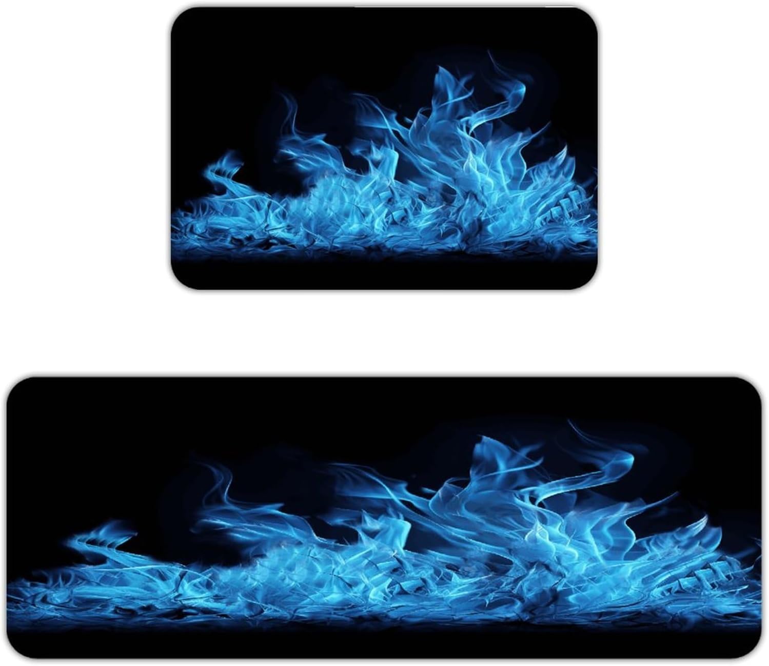 Blue Flame Kitchen Mat Set of 2 Ergonomic Comfort Velvet Rugs Cushioned Anti-Fatigue Non-Slip Standing Mats Thick Kitchen Floor Mat Carpet Runner Rugs 16"×24"+17"×47"