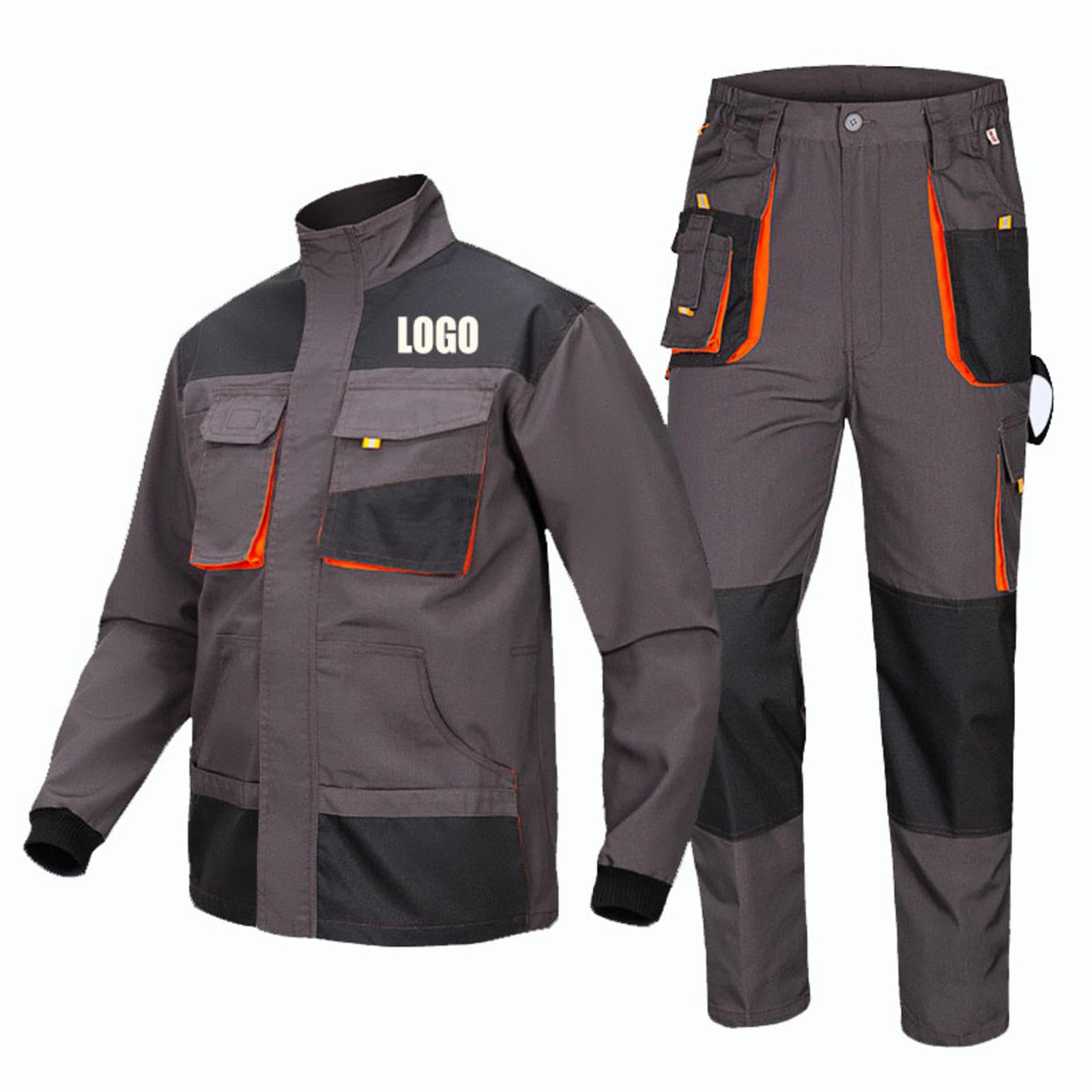 Logo Personnalisé Vêtements De Travail Ateliers Mécaniques Multi-Poches Manteau Personnalisé Ensemble De Pantalons Pochettes À Outils Tissu Durable Ingénieurs Techniciens