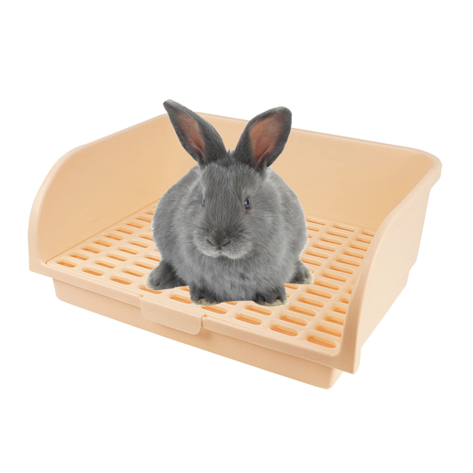 LOVIVER Große Kaninchentoilette, Haustiertoilette für Erwachsene Tiere, Erwachsene Kaninchen, Meerschweinchen, Frettchen, Pfanne, Töpfchen, Beige