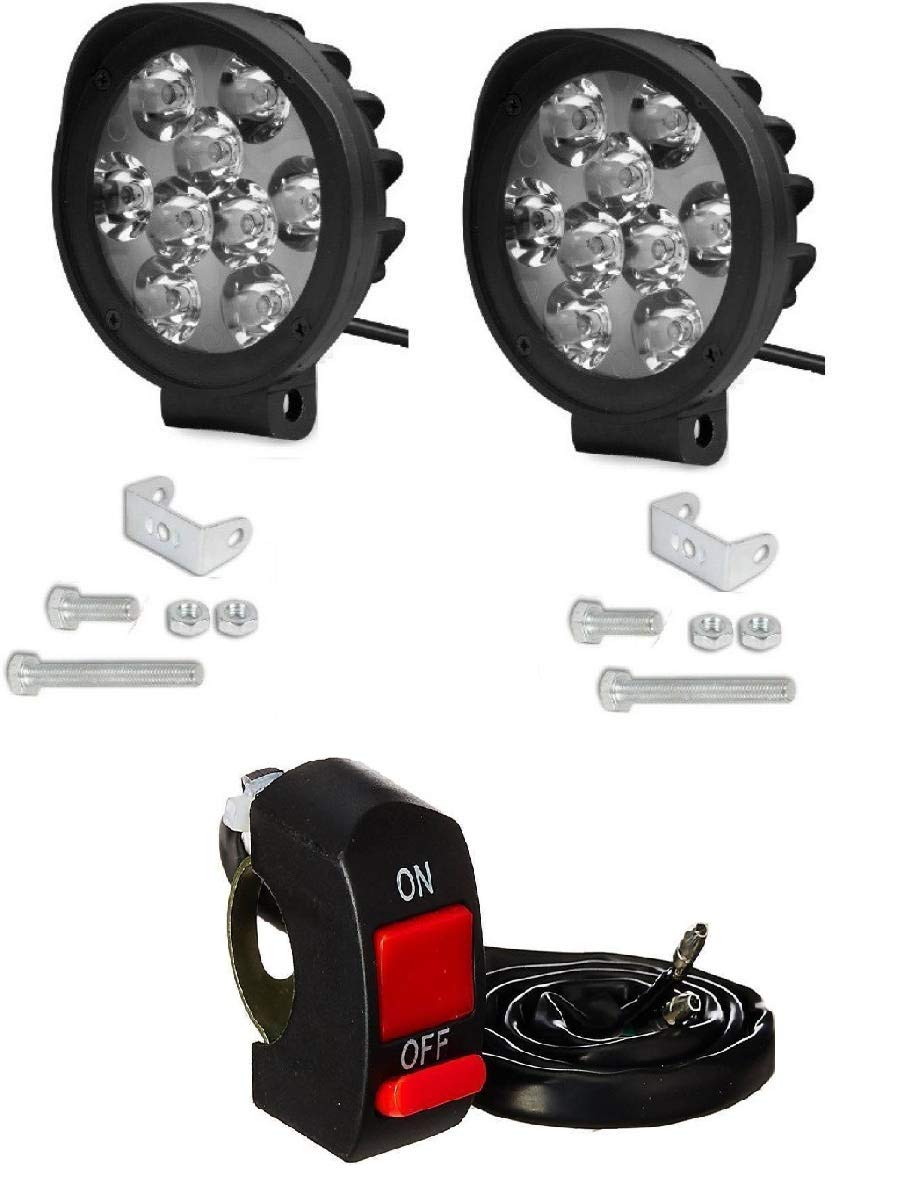 PETROX 9 LED Bar Light Universal Bike Car Fog Light, Work Lamp for Off Roading -Free ON/Off Switch - Set of 2 (15 W, White) Compatible for Hunk