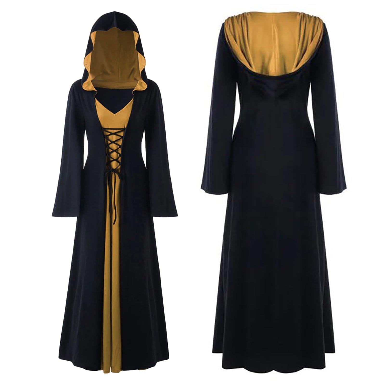 CNVAUIE Costume da strega vintage per Halloween, costume medievale rinascimentale, costume da strega vampiro con cappuccio