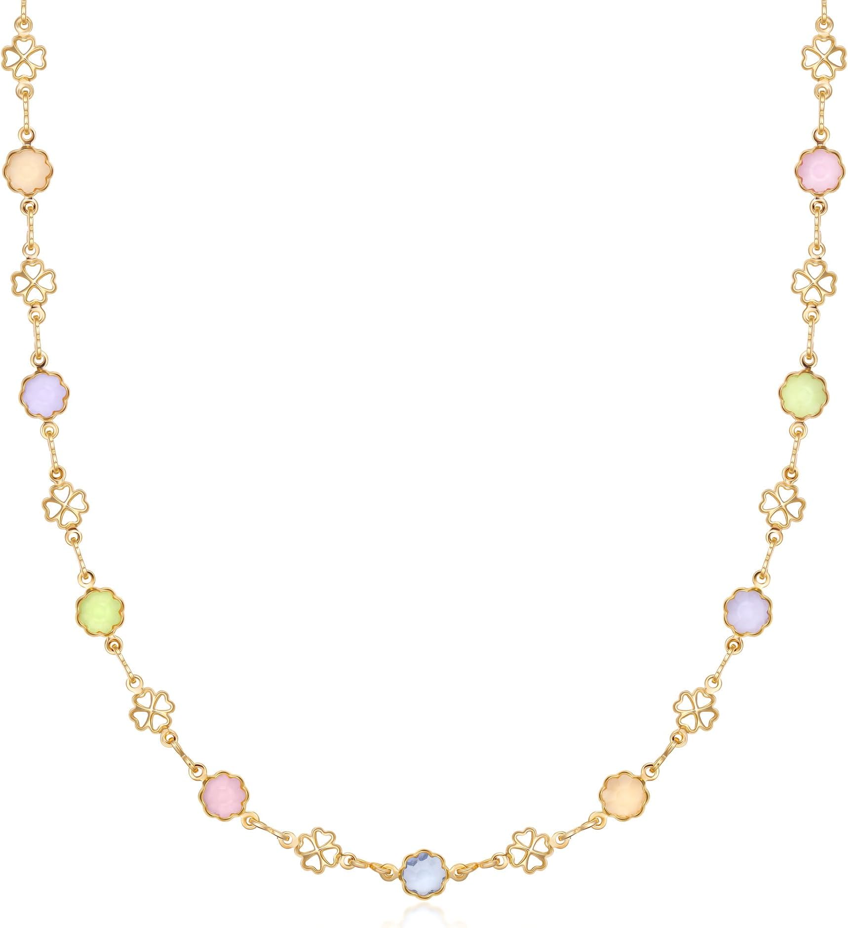 18K Gold Plated Multicolor Flower Necklace for Women, 16-24 Inches With 2 Inches Extension - Made In Brazil