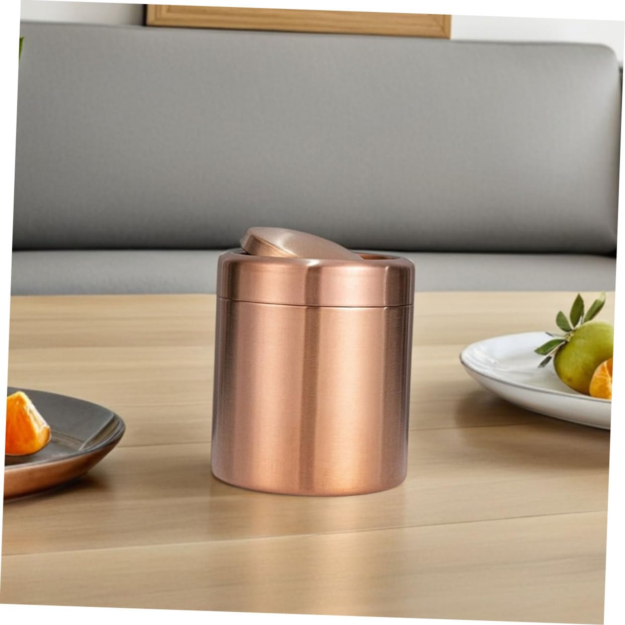 STOBAZA Mini Desktop Trash Can Stainless Steel Waste Bin with Swing Lid Stylish Finish for Office Tabletop Desk Waste Bin for Small Spaces