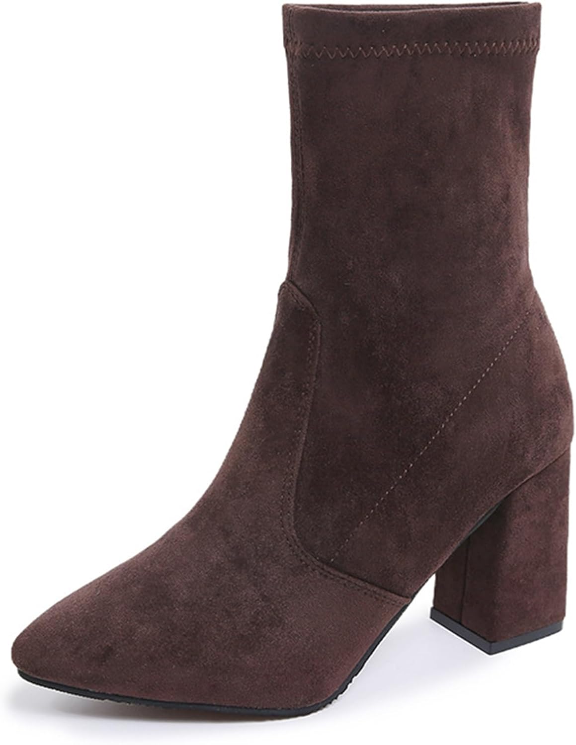 Chunky Heeled Ankle Boots For Women Suede Pointed Toe Comfortable Stretch Pull On Non Slip Fall Short Booties