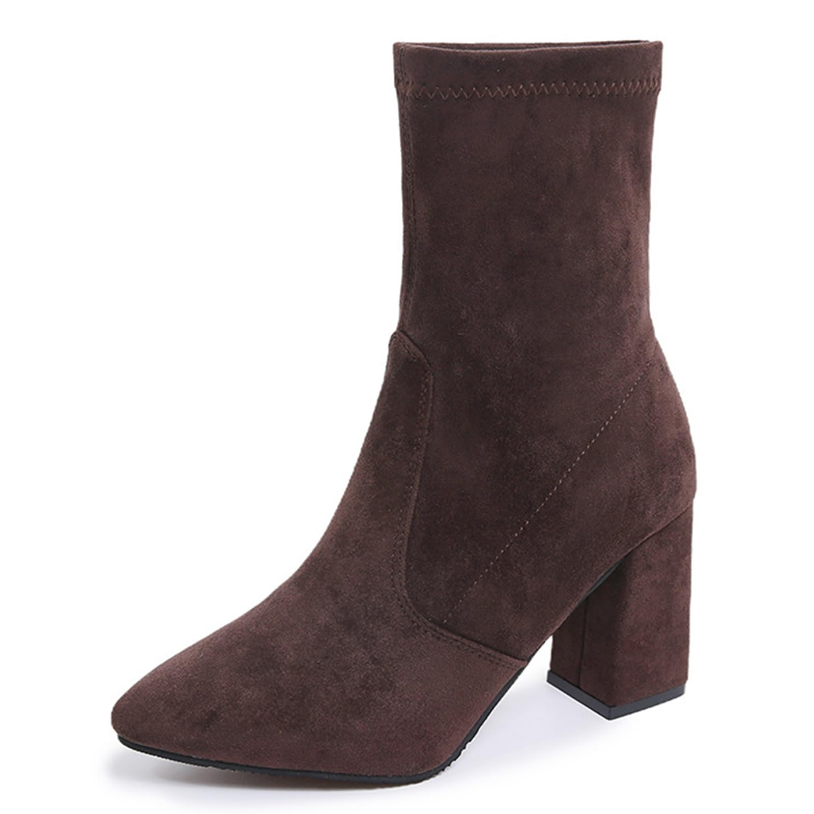 Chunky Heeled Ankle Boots For Women Suede Pointed Toe Comfortable Stretch Pull On Non Slip Fall Short Booties