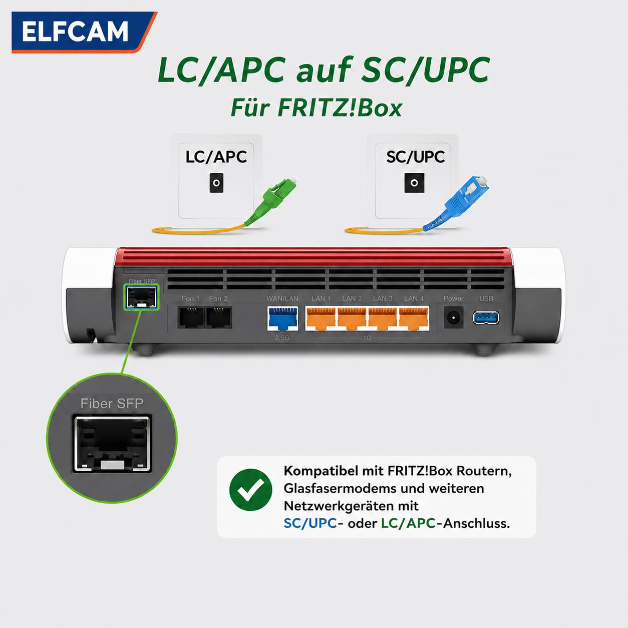 Elfcam - 5m Glasfaserkabel LC/APC auf SC/UPC – Bild 4