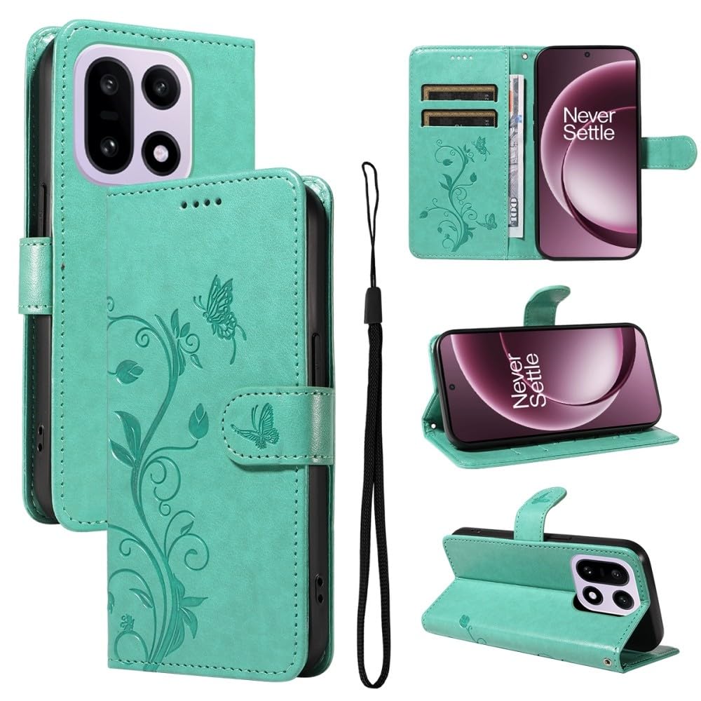 Generic Étui compatible avec Motorola G84 5G (couleur : vert) Étui portefeuille à rabat magnétique, motif arbre papillon