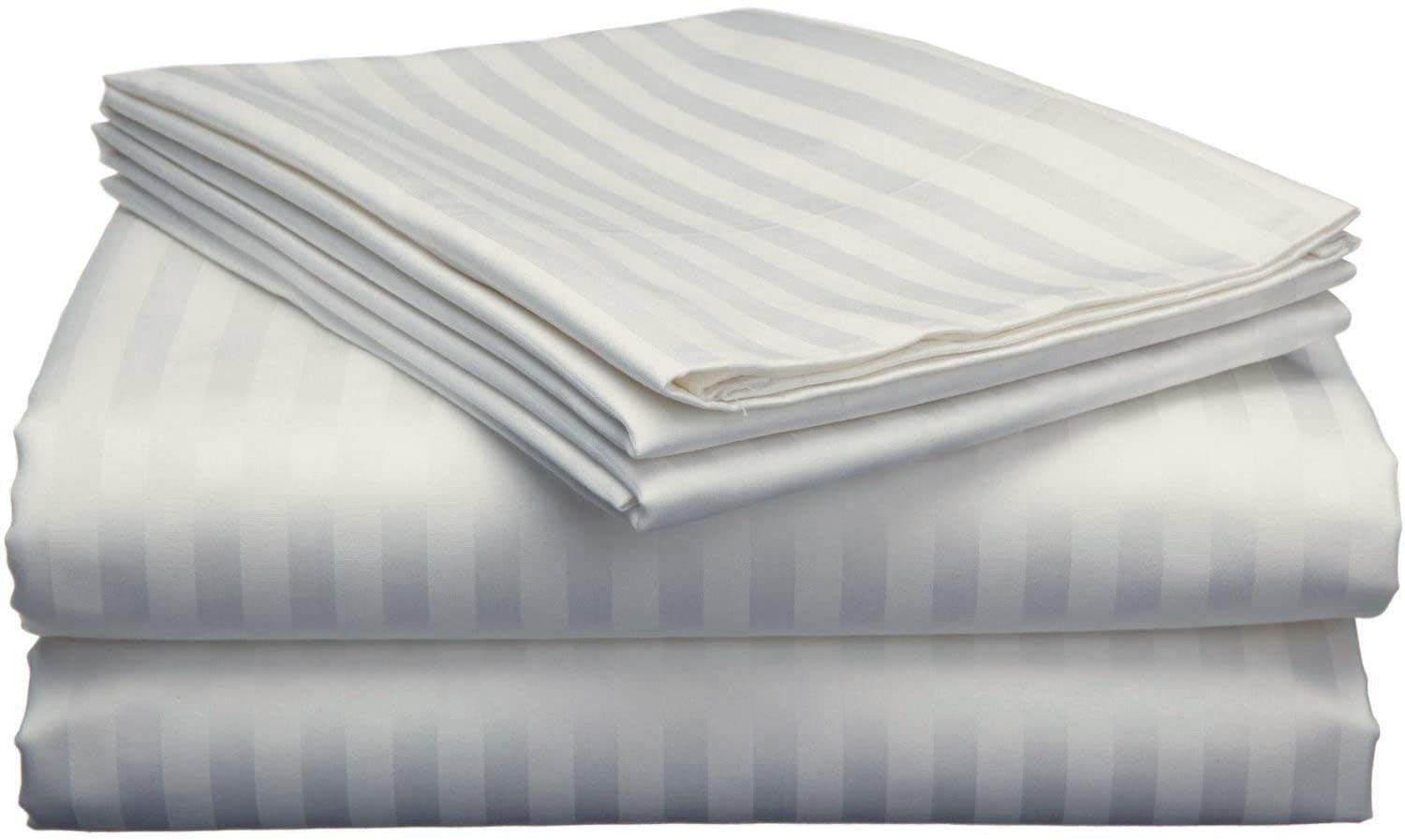 Queen's Linen Twin Sheets Sets -Bed Sheet Set Cotton 100%, Thread Count 400 Bed Sheets to Fit Mattress Upto 15 Deep 4 Pieces Sheet Set- Twin (39"x75") Striped Ivory