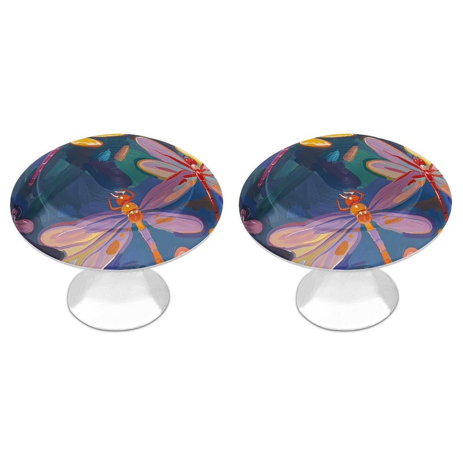 FekiLoot Round Cabinet Knob 2 Pack Kitchen Drawer Knobs Stainless Steel Round Drawer Pulls Modern Cabinet Hardware Hand Painted Dragonfly Drawer Hardware for Dresser Closet Door Knobs