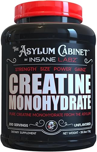 Insane Labz Insane - Polvo de monohidrato de creatina, sin sabor, antes del entrenamiento, después del entrenamiento, potencia de tamaño fuerte, 200